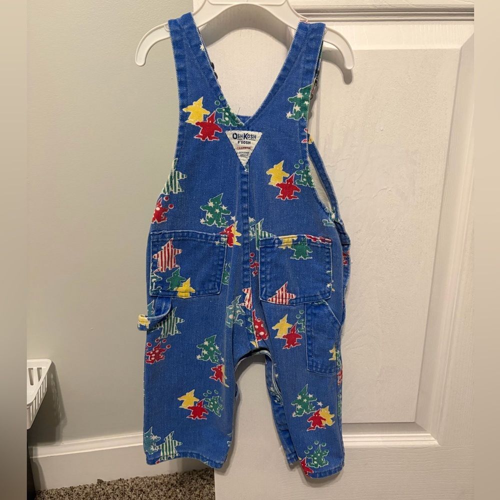 Vintage OshKosh B’gosh Clown Print Denim Overalls 12M | Retro Baby Outfit - Picture 4 of 5